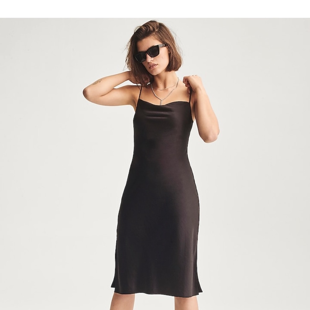 Express Satin Cowl Neck Mid Slip Dress